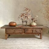 Table basse de ferme rustique ancienne en chêne