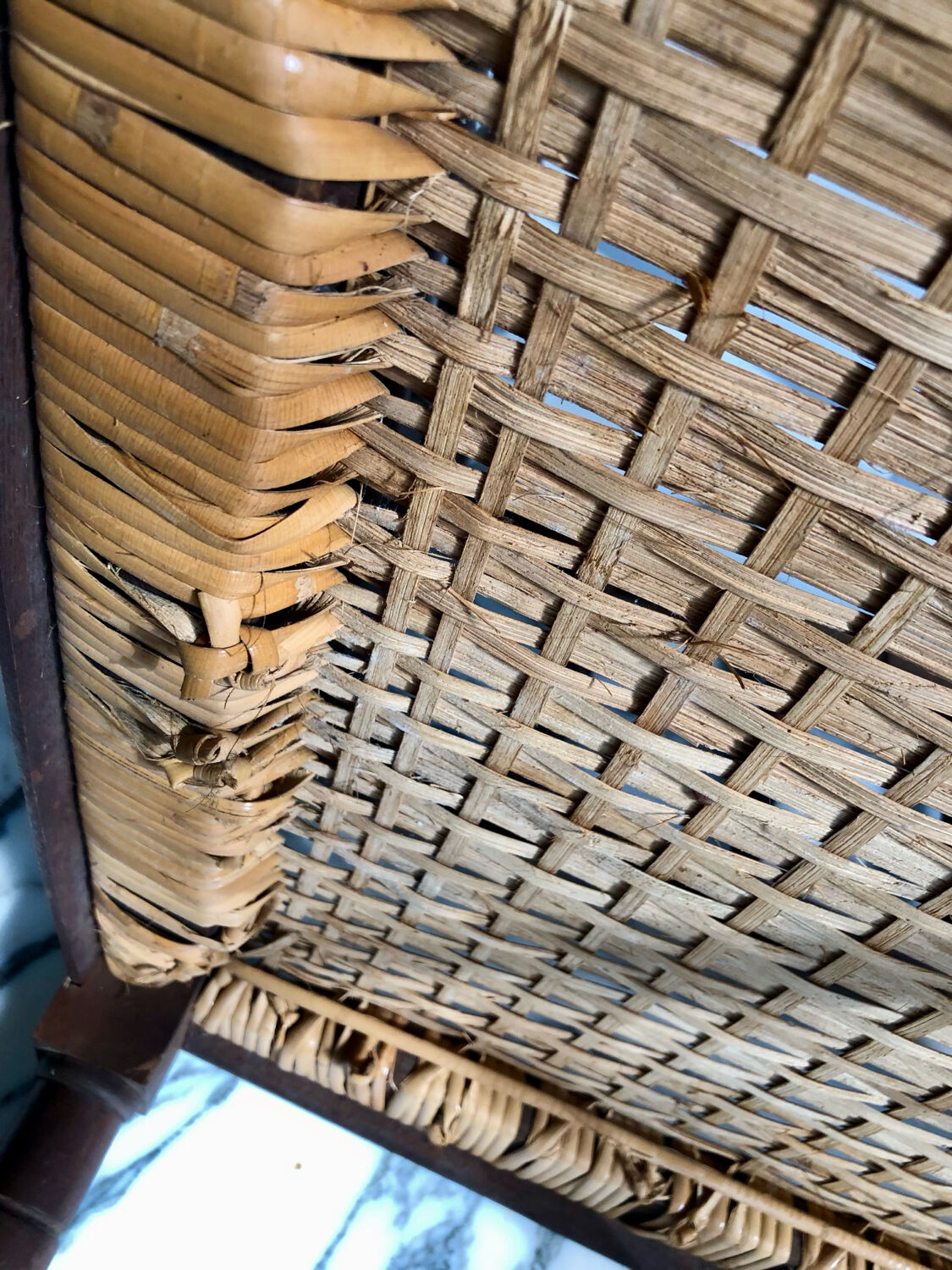 Art Deco corner chair in wood and rattan, 1930