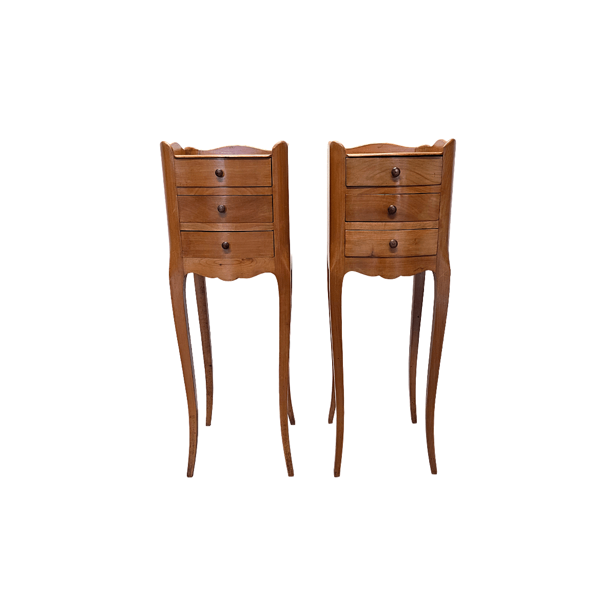 Cherry Wood Bedside Tables In Louis XV Style, 1960/70s