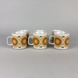 Set of 6 Vintage Mugs with Colourful Circle Pattern, 1970's