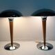 Pair of vintage 1980s wood and chrome ocean liner lamps