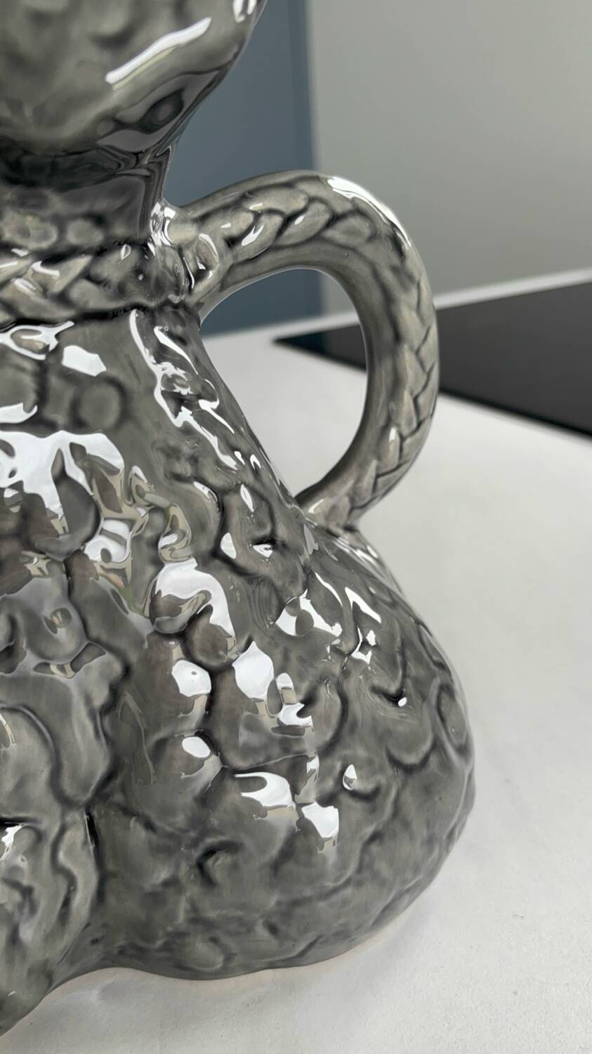 Vintage grey poodle-shaped pitcher – Zoomorphic ceramic carafe