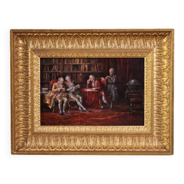 Peinture italienne scène intérieure datée de 1941