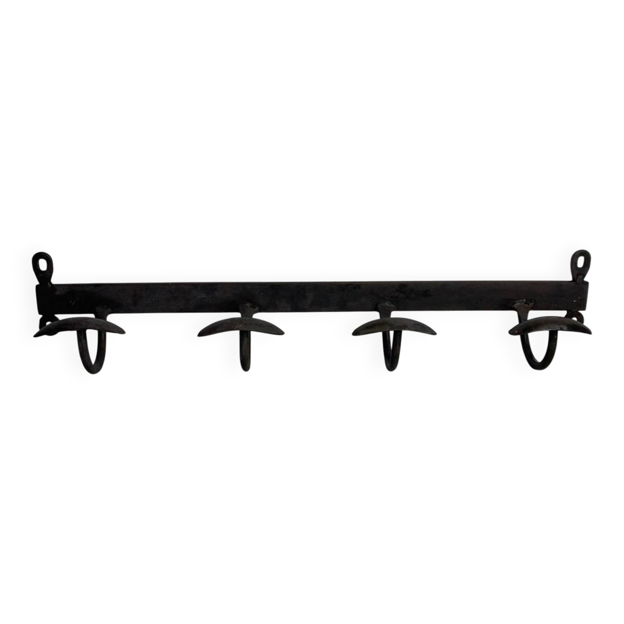 Coat rack, four hooks, in wrought iron.