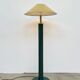 Lacquered metal floor lamp in green with a golden shade — Coolie shape — 1970s-1980s