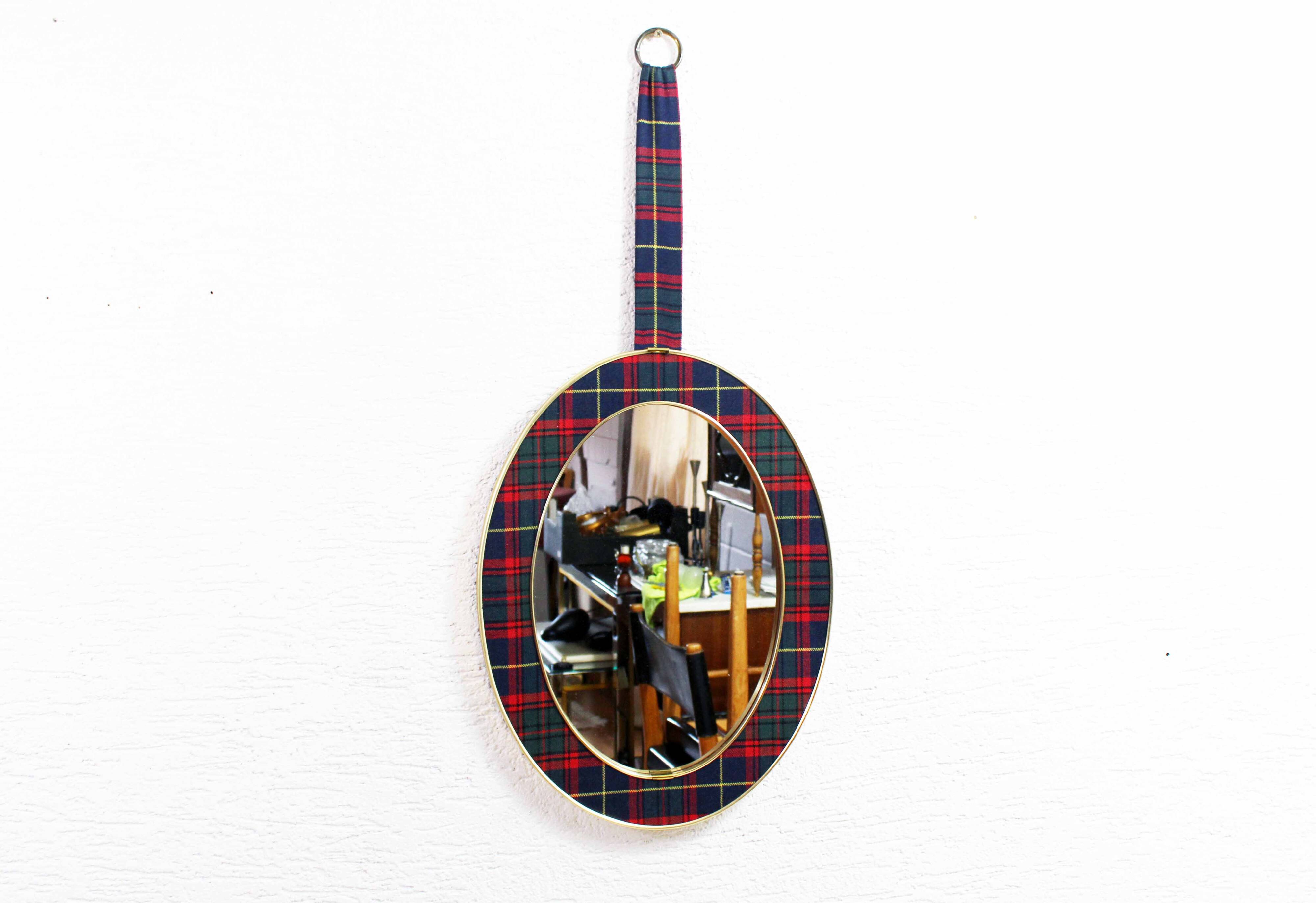 Vintage brass mirror in Scottish fabric