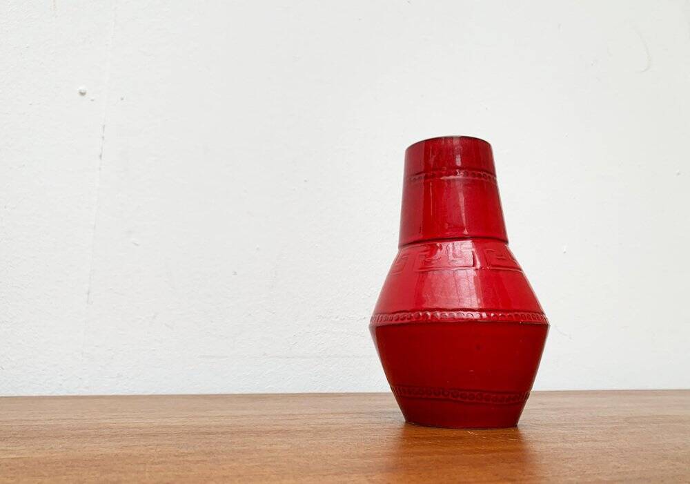 Red Italian ceramic vase from the mid-century by Bitossi, 1960s.