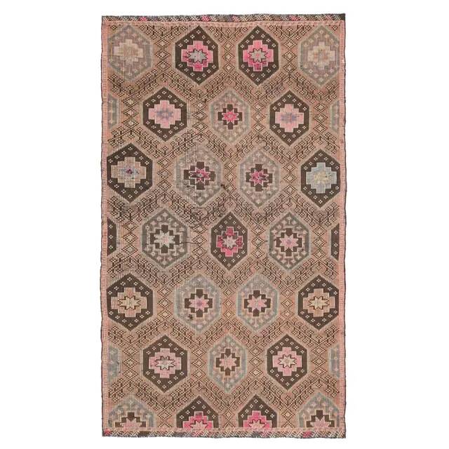 1970s Vintage Turkish Hand-Knotted Wool Cotton Brown Area Rug 166x286