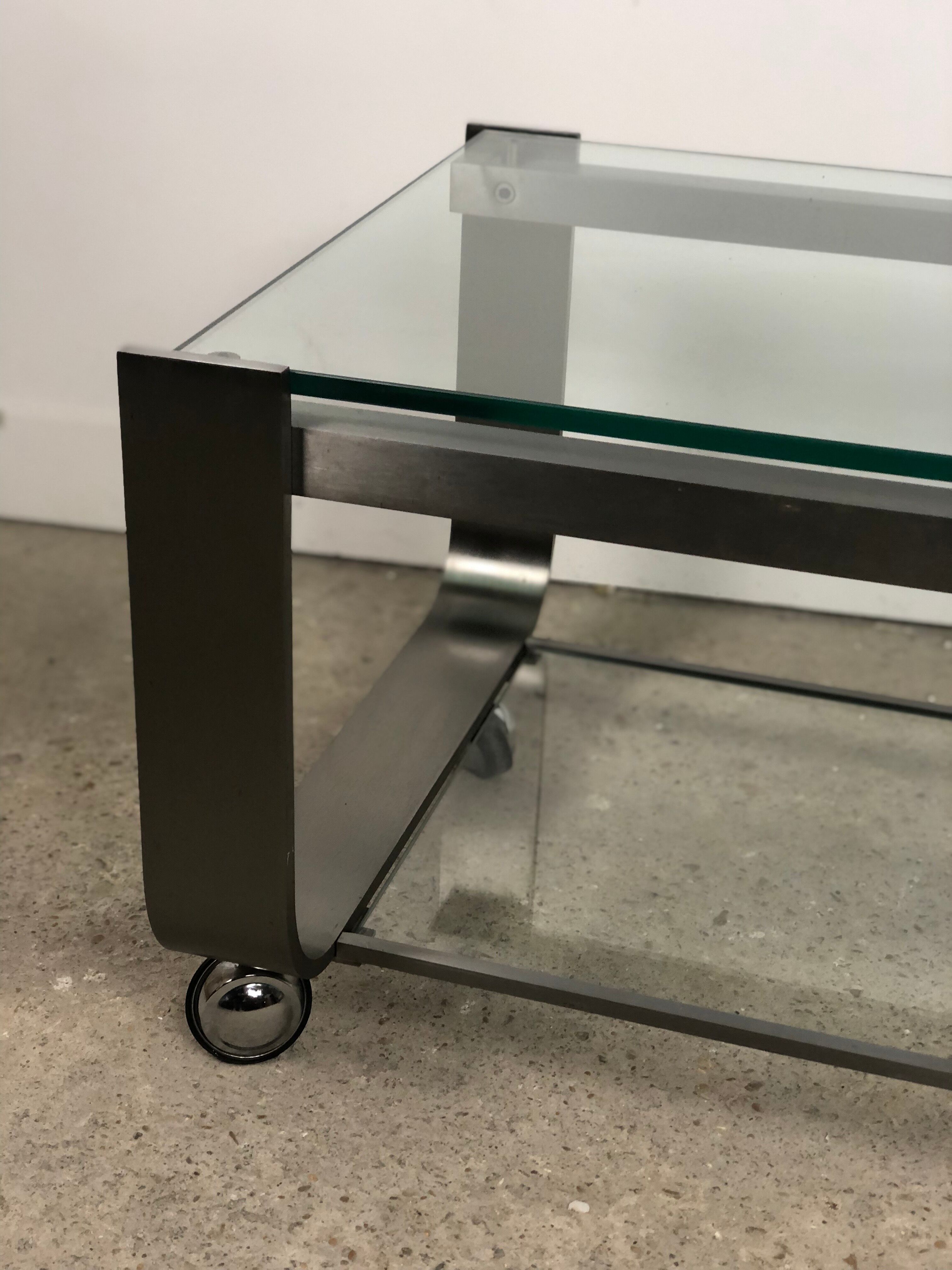 Coffee table in brushed chrome aluminum vintage 1970