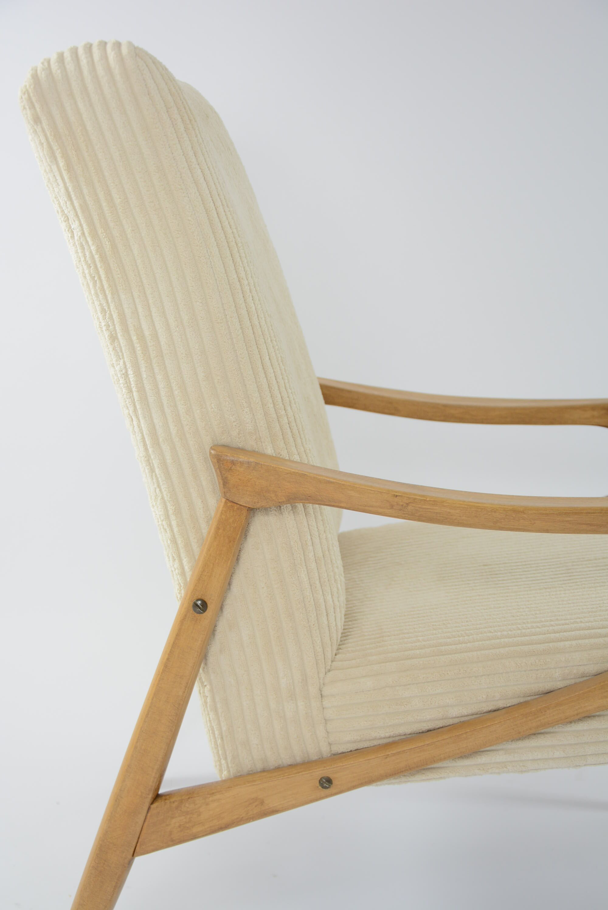 Fauteuil Pen velours côtelé crème