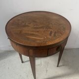 Louis XVI style marquetry pedestal table with removable top, 20th century