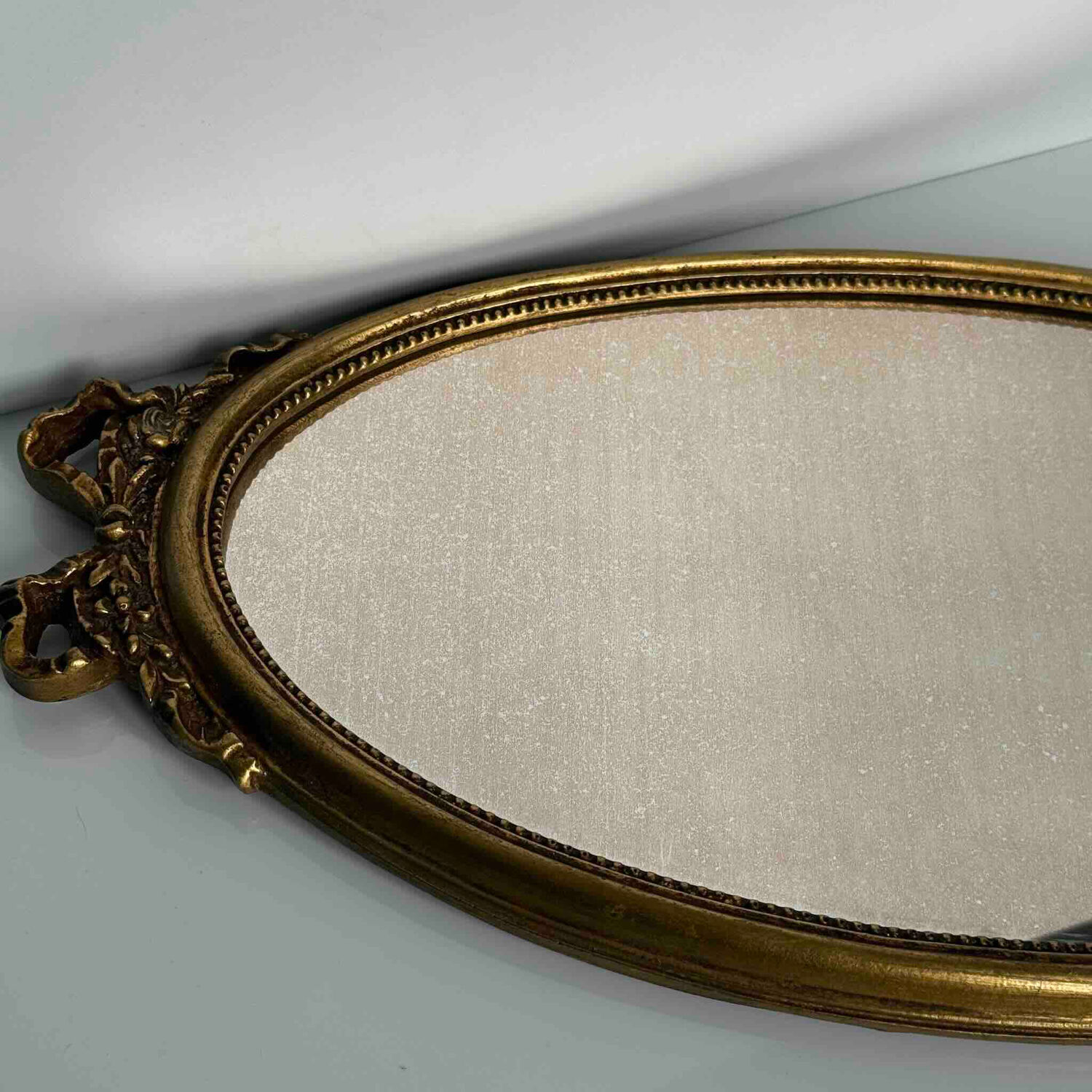 Vintage Gold Oval Mirror in Louis XVI Style – Ribbon & Roses Decor