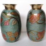 Pair of enamelled brass vases