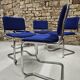 5 vintage tubular chairs in chrome metal and blue fabric