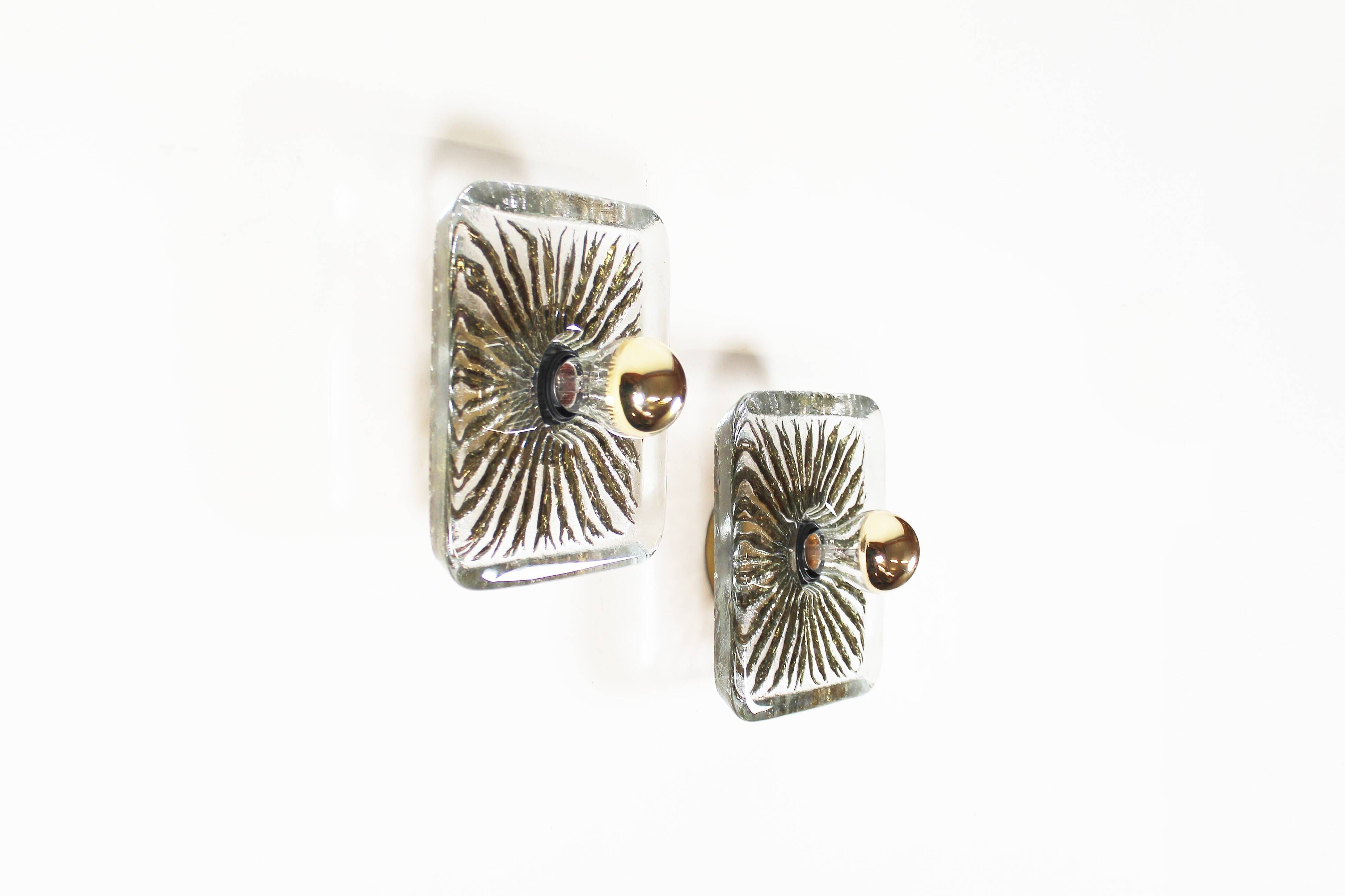 Large pair of gold plated muranoglass sconces by Peill & Putzler