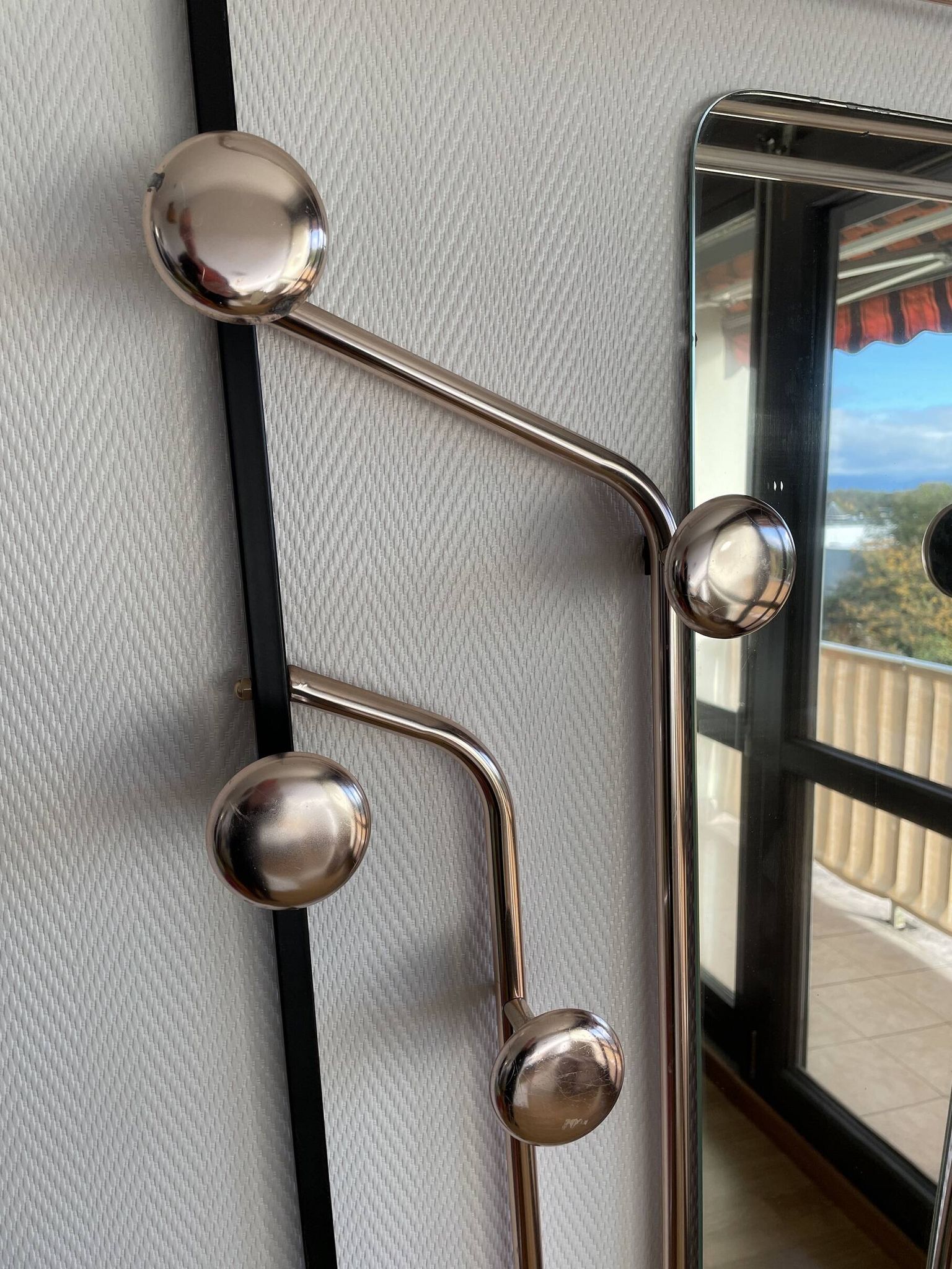 Wall-mounted coat rack with 8 hooks, vintage 50/60