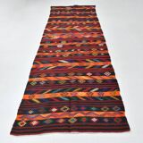 Orange & Black Wide Kilim Runner Rug, 119x371Cm