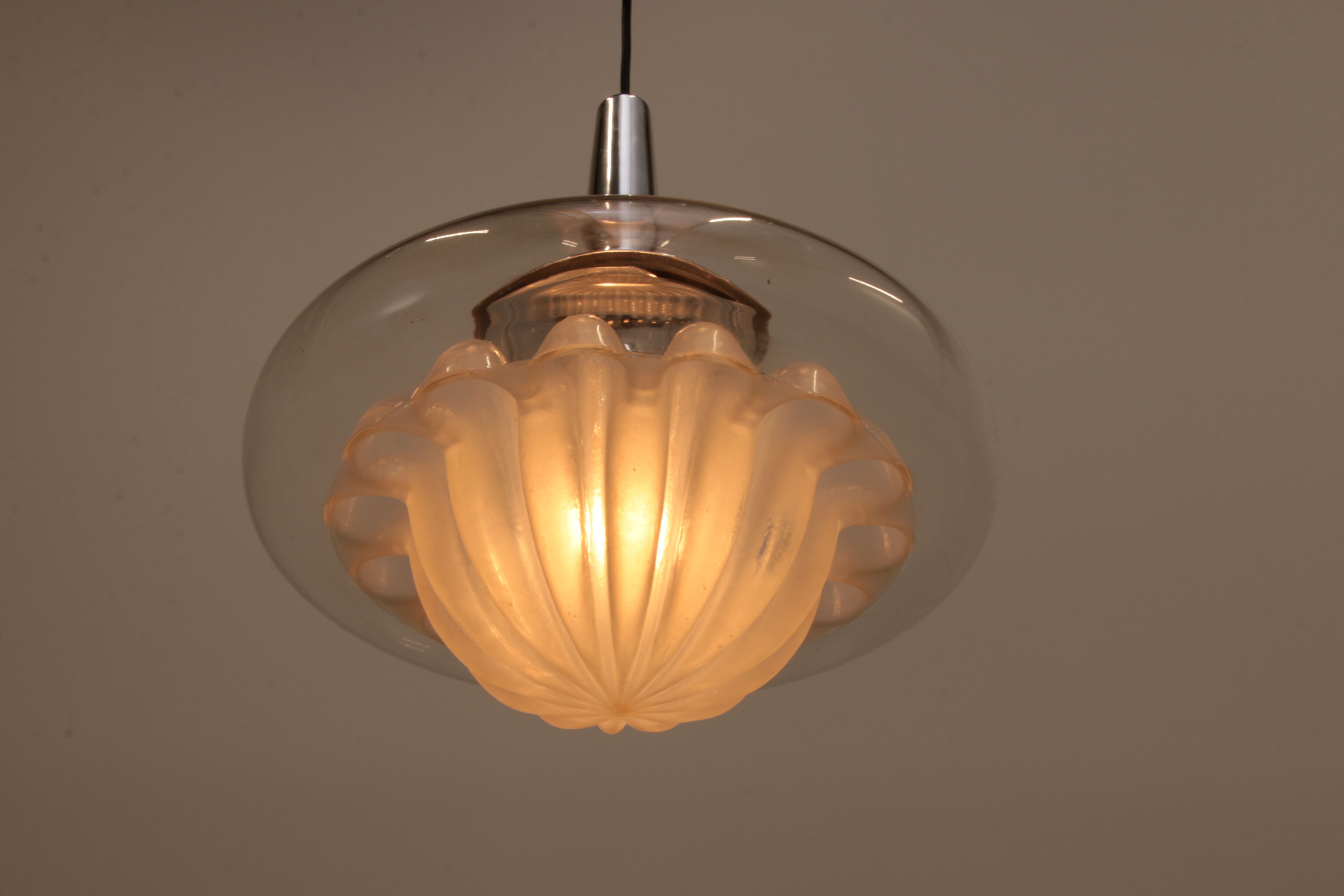 Vintage glass hanging lamp by Peill & Putzler, 1960