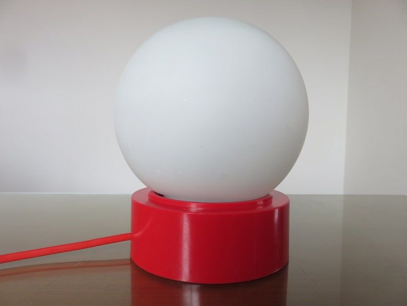 Plastic lamp red opaline ball white 80s 90 era Memphis