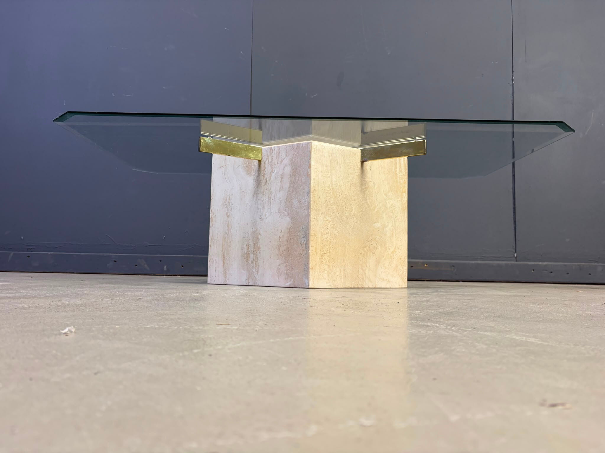 Travertine and brass coffee table by Artedi, 1980s