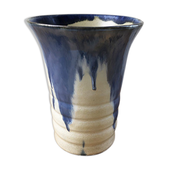 Vase émaillée bleu et blanc