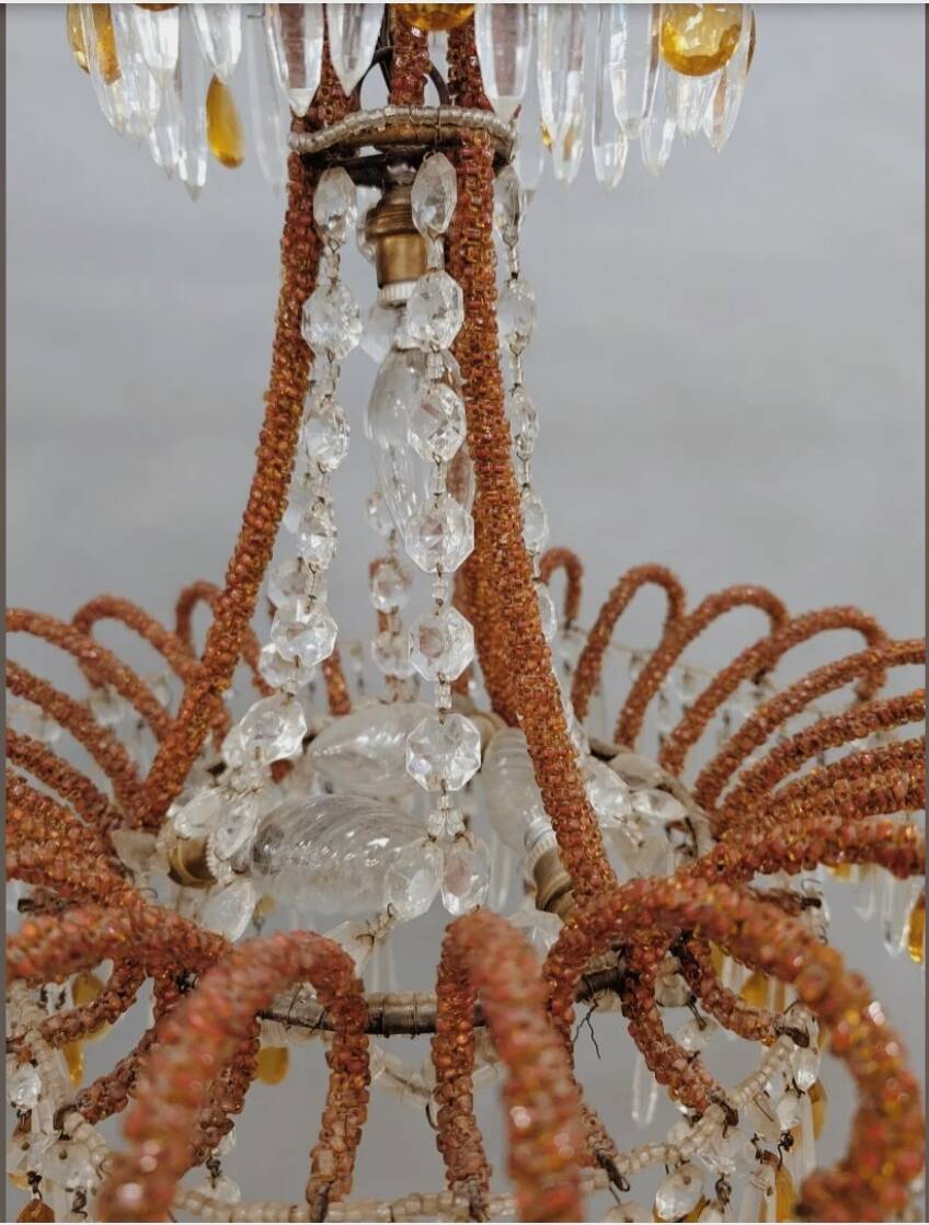 Antique chandelier with pendant decorations, late 19th century.