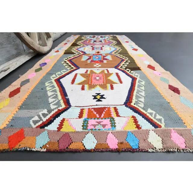 Vintage Turkish Oushak Handmade Wool Cotton Beige Runner Rug 116x282