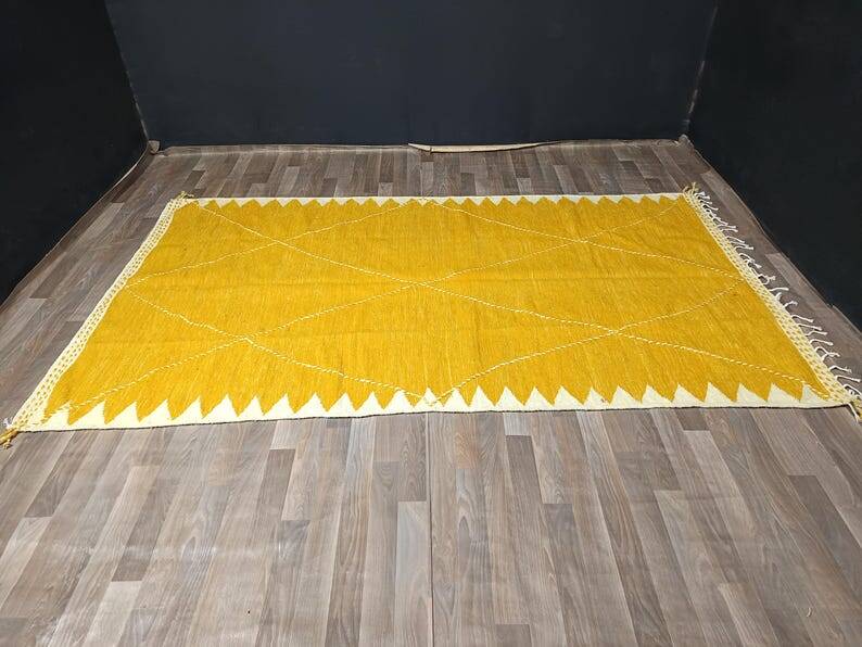 Moroccan kilim rug, yellow, handmade, 150/250cm.