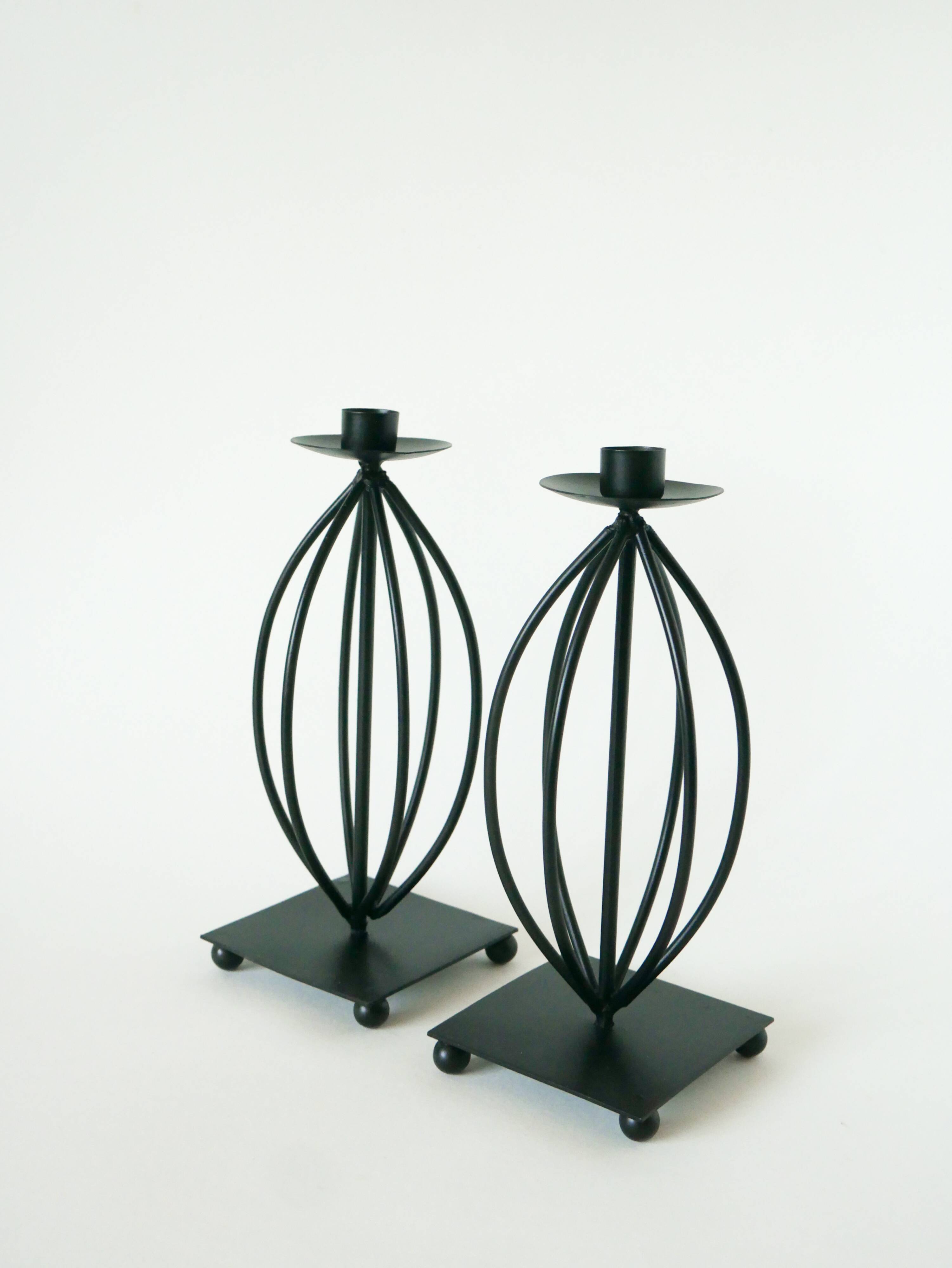 Pair of wrought iron candlesticks, Vintage