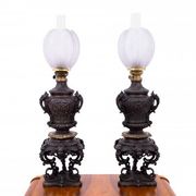 Pair of bronze oil lamps, France, circa 1880.
