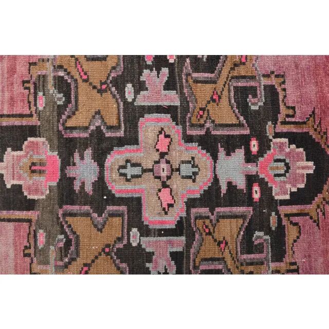 Vintage Turkish hand-knotted wool cotton pink area rug 180x475