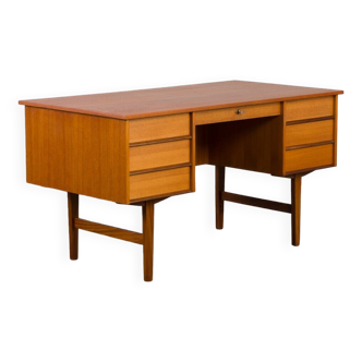 Vintage Danish freestanding teak two sided desk with 7 drawers, 1960s