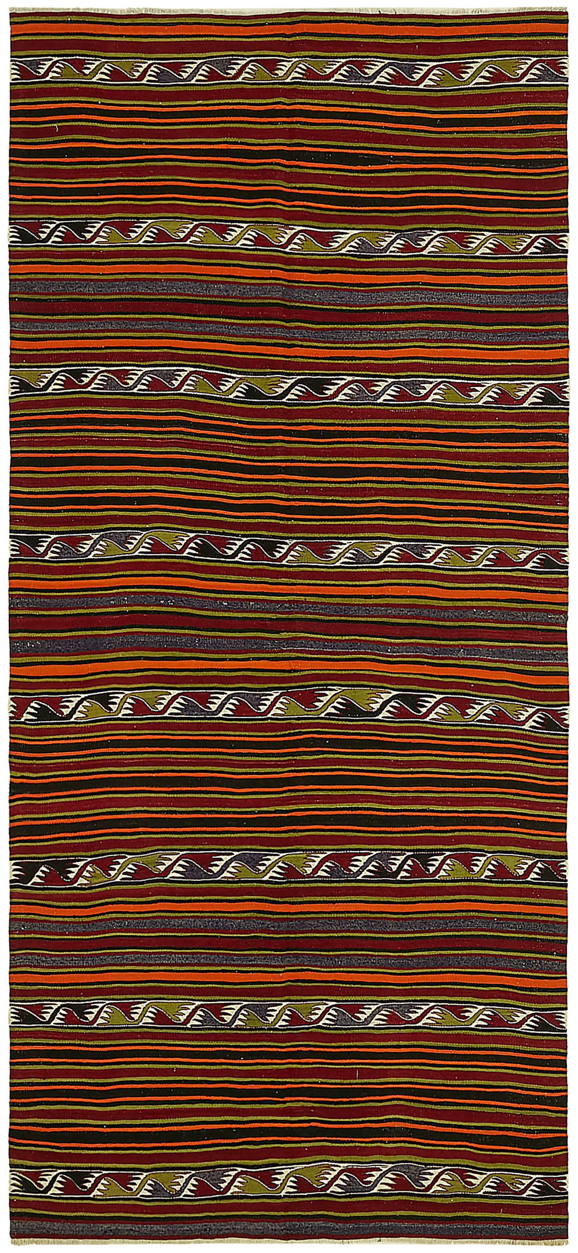 Turkish Handmade Vintage Anatolian Kilim 155 cm x 335 cm