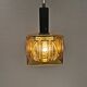 Older square hanging lamp with olive colored outer glass with inner shade of crystal glass