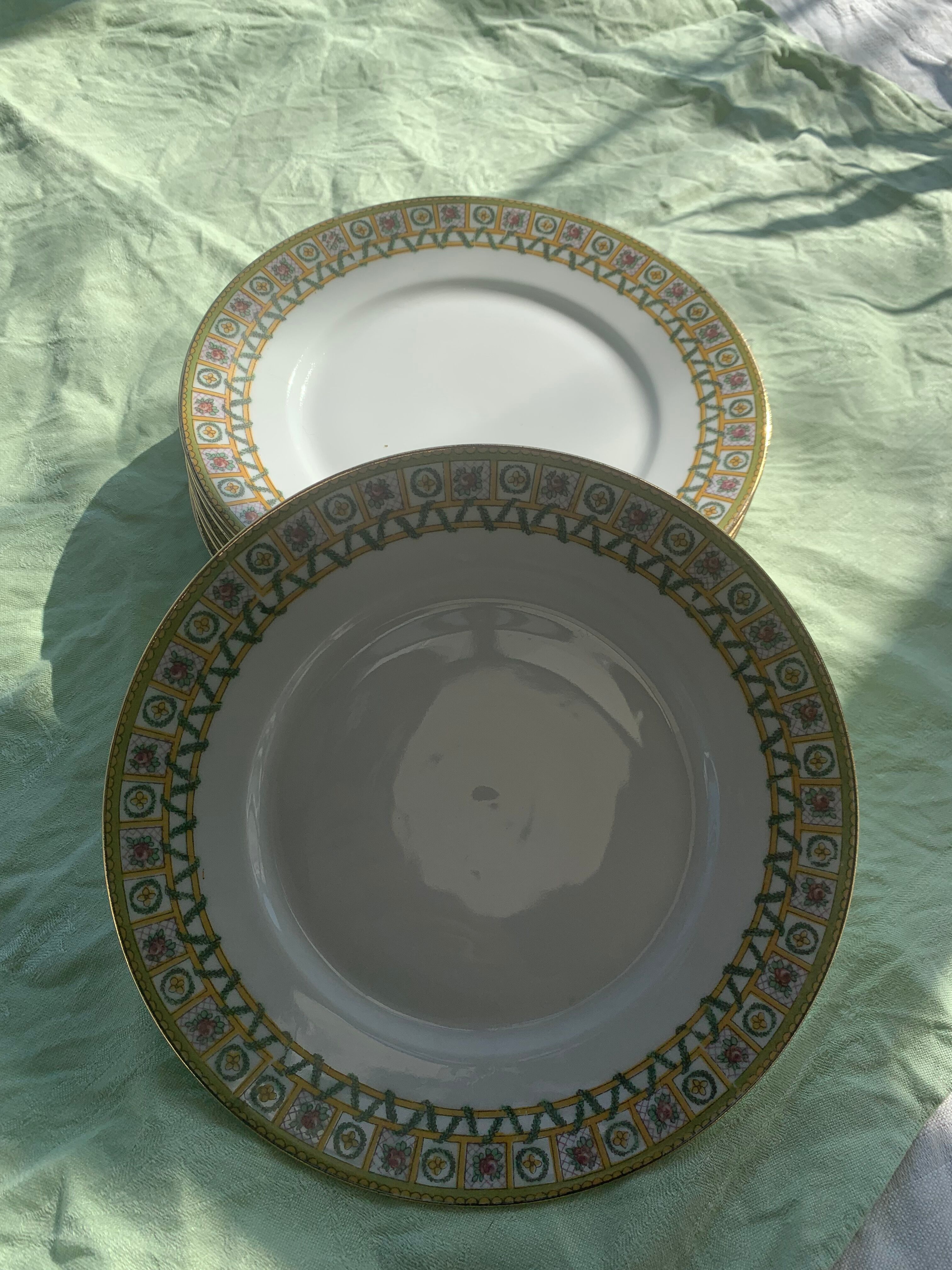 6 plates in limoges porcelain pattern old floral frieze