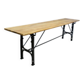 Large Industrial Console Walnut Top Cast Iron Base