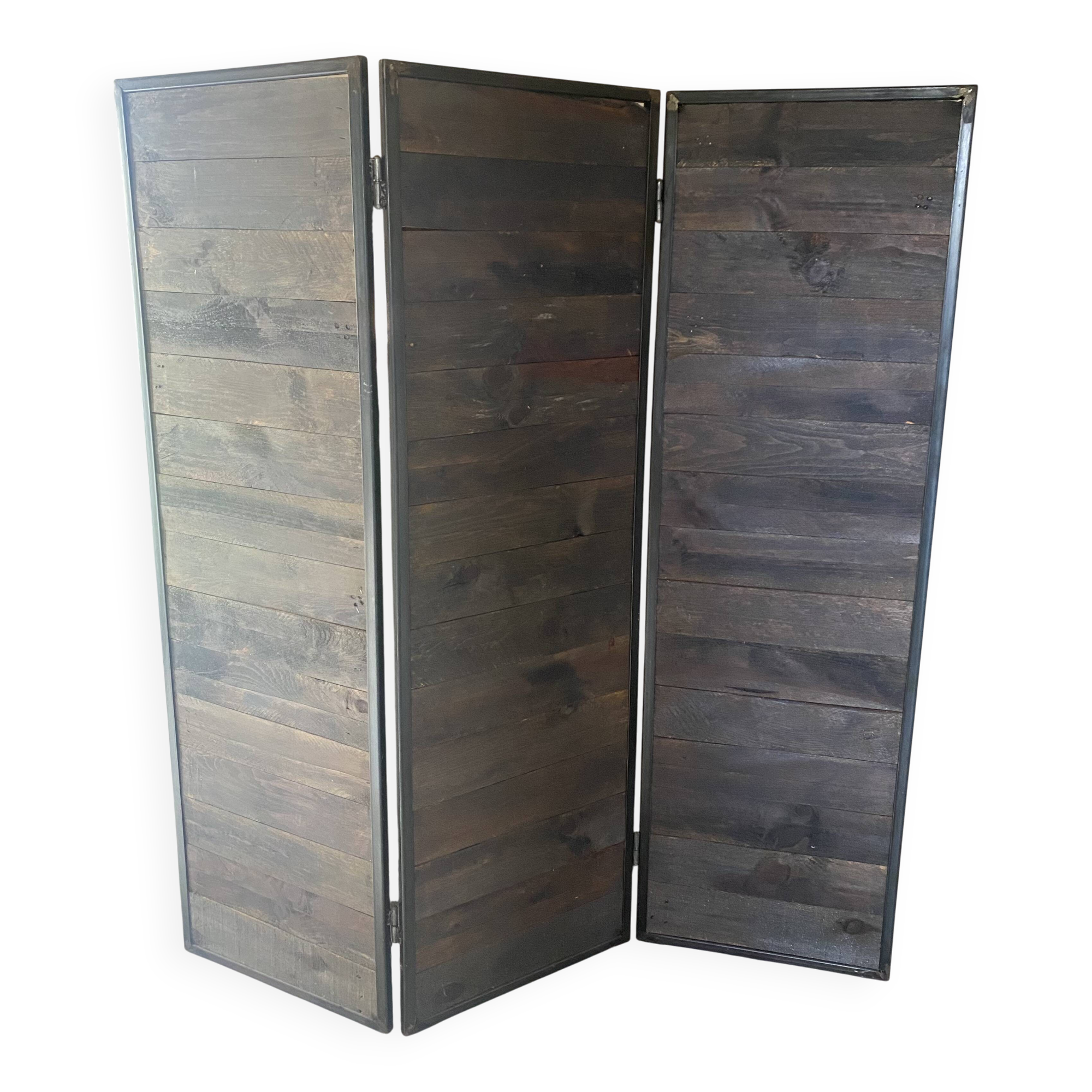 Industrial metal & solid wood screen - Unique designer piece