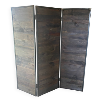 Industrial metal & solid wood screen - Unique designer piece