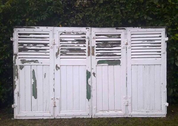 Volets 4 vantaux H148xL245cm persiennes chêne anciens paire 1