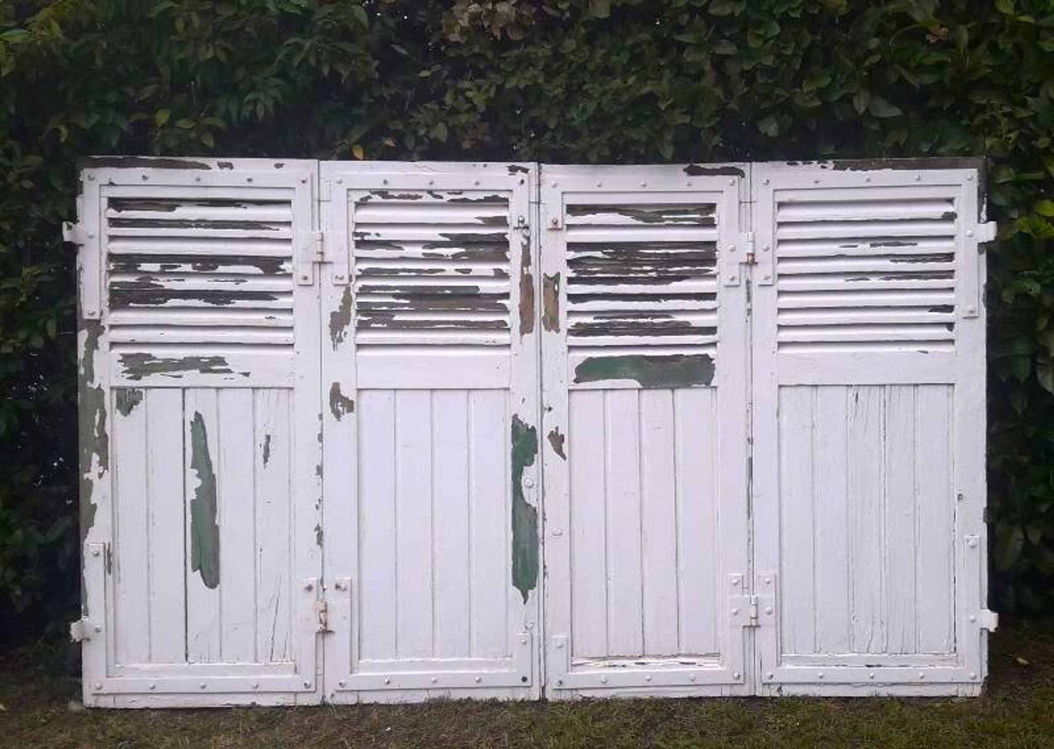 Volets 4 vantaux H148xL245cm persiennes chêne anciens paire 1