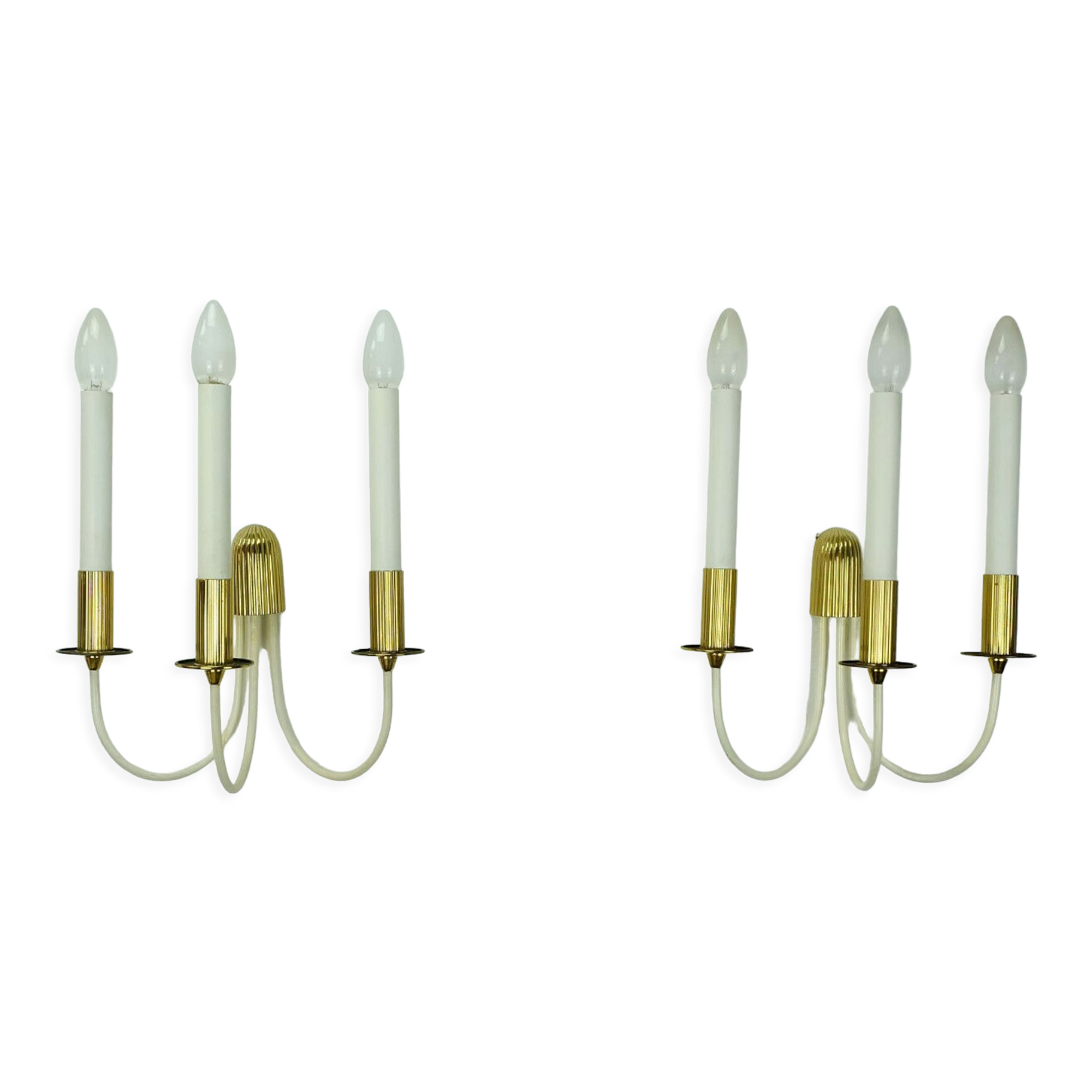Mid century sconce wall lamp brass white metal vintage cinema light / 2 available