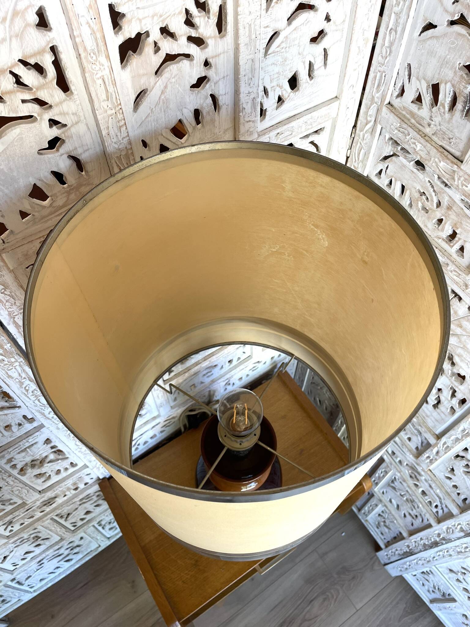 Large Vintage Space Age Table Lamp / 1970s Design - Ceramic & Chrome
