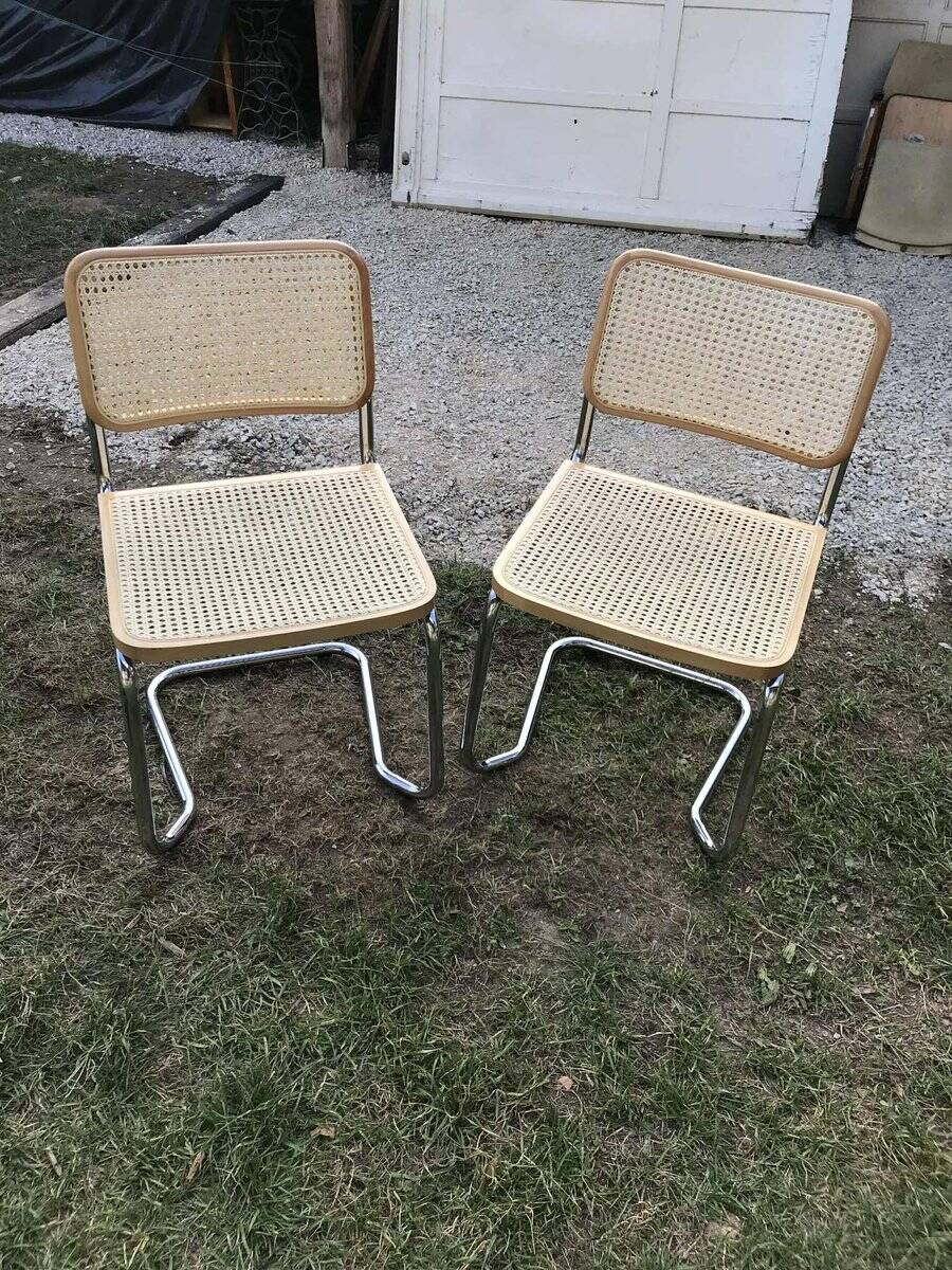 Vintage Pair  chrome cantilever chairs with cane, 1970s