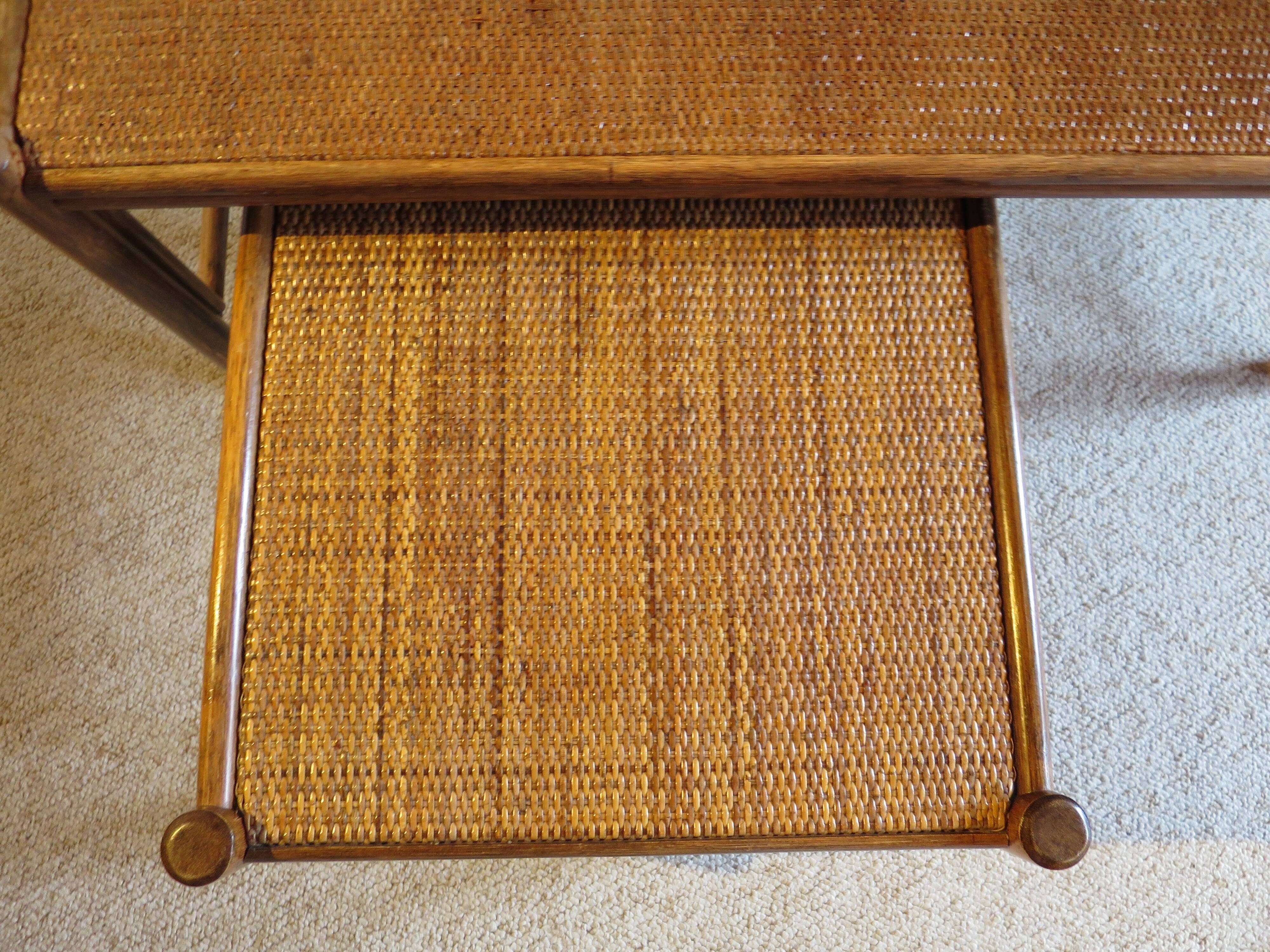 Vintage nesting coffee tables - wood and woven rattan - natural color - 60s
