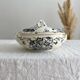 Small old vegetable soup tureen in iron earth "Les Violettes" Salins