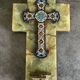Wall cross with a holy water font in enamel and onyx, 19th century.