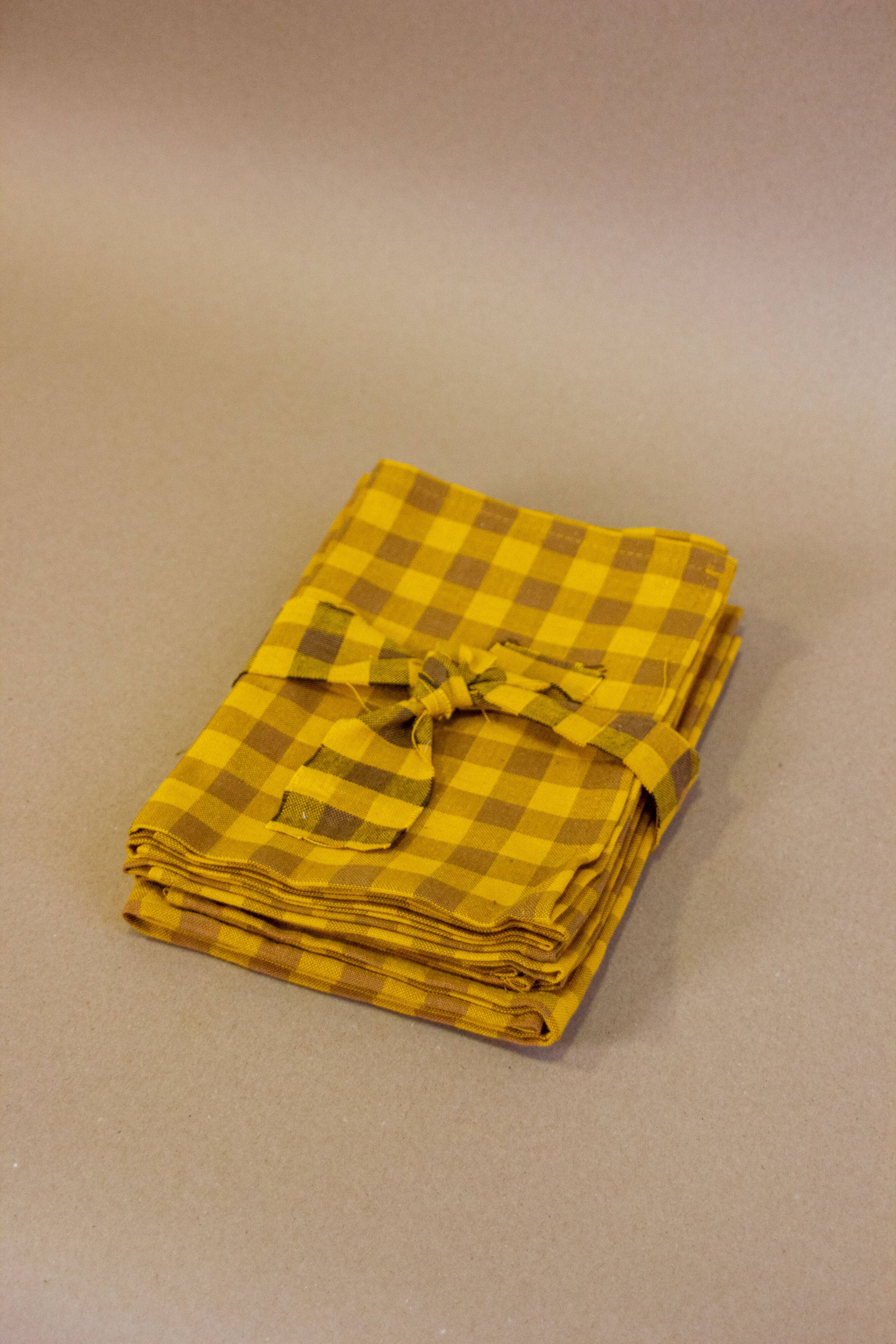 Serviette de table bistrot, carreaux ocres