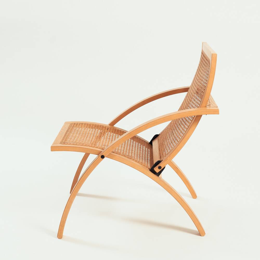 Gijs Bakker folding lounge chair rattan webbing for Castelijn, 1970s
