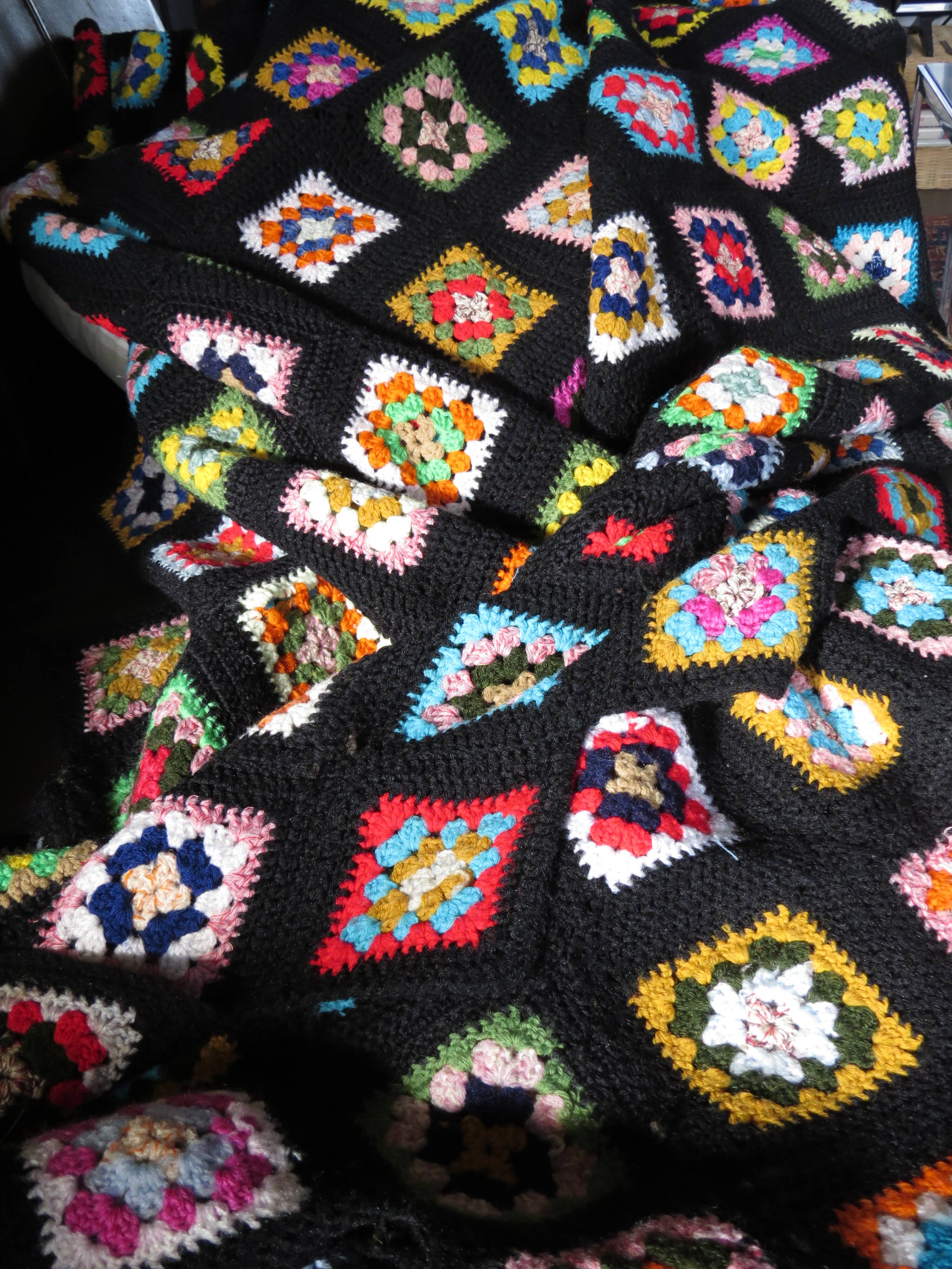 70's multi-colored crochet blanket