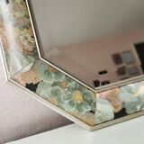 Vintage floral mirror in wood and cut glass, 80s
